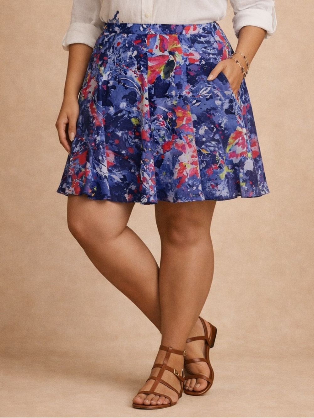 Lauren Ralph Lauren Print Crinkle Georgette Miniskirt Size 16